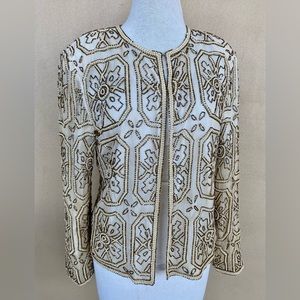 Vtg Scala Ivory Beaded Sequin Silk Jacket Sz S Holiday Gatsby Maximalist As Is